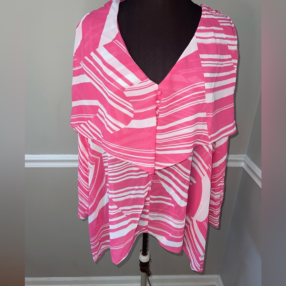 Ashley Stewart Womens Plus Size Blouse Pink White‎ 26 NWT